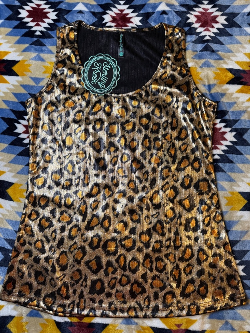 NWT Sterling Kreek Gold Leopard Scoop Tank Top